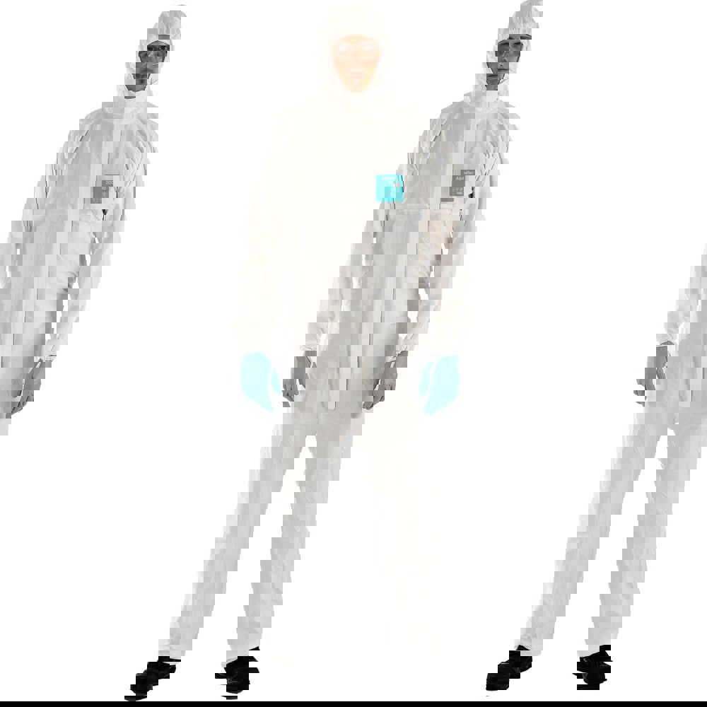 Disposable & Chemical Resistant Coveralls; Garment Style: Coveralls ; Size: 4X-Large ; Material: Microporous Polyethylene Laminate Non-Woven ; Closure Type: 2-Way Zipper with Storm Flap ; Cuff Style: Elastic with Thumb-loop ; Ankle Style: Elastic